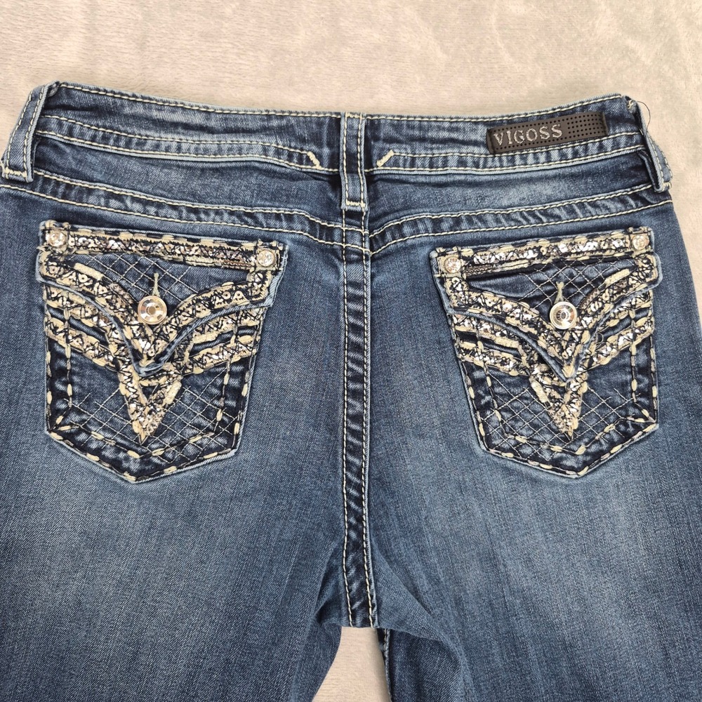VIGOSS 10 (32) Stretch Women Skinny Jeans Embellished Blue Denim Heritage Fit